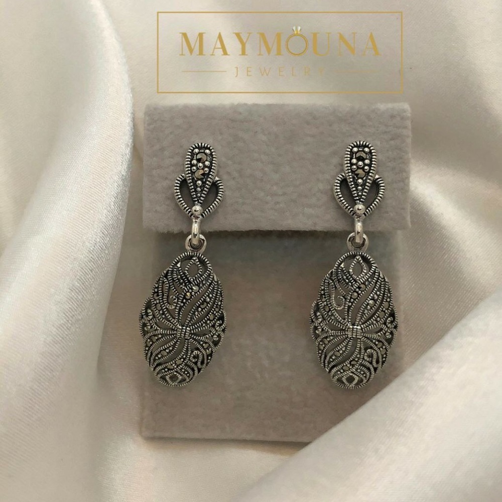 925 STERLING SILVER VINES MARCASITE DROP EARRINGS